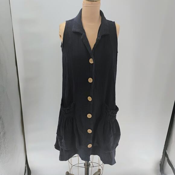 For Cynthia Linen Blend Dress Tunic Button Up Pockets Lagenlook Size Medium - Picture 2 of 12